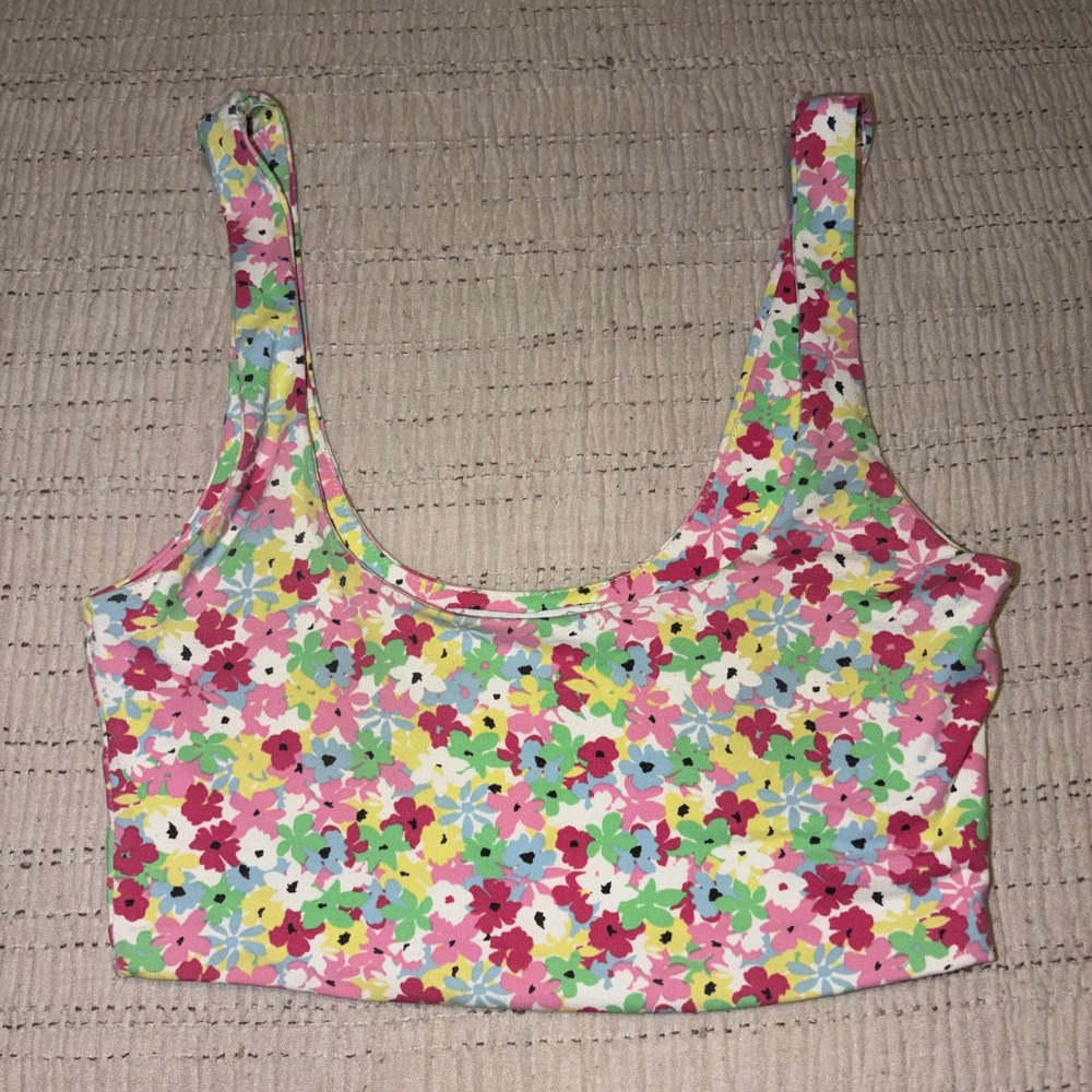 ZARA Womens Floral Print Crop Top Scoop Neck Sleeveless Festival Size S